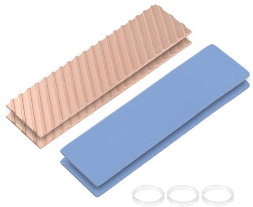 ELUTENG 2 dissipatori in rame per SSD M.2 2280 con 1 cuscinetto termico e 3 anelli in gomma per PC/PS5 M.2 PCIE NVMe SSD o M.2 SATA SSD, 22 x 80 mm