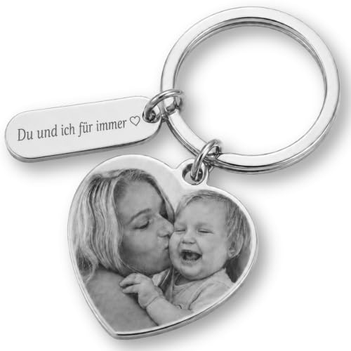 BS Schmuckdesign Schlüsselanhänger Foto Gravur Herz Geschenk personalisiert | Für Personen, Tiere & Orte