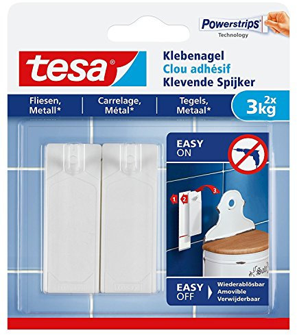 tesa® Klebenagel für Fliesen und Metall, spurlos wiederablösbar (3 kg / 3er Pack = 6 Nägel)