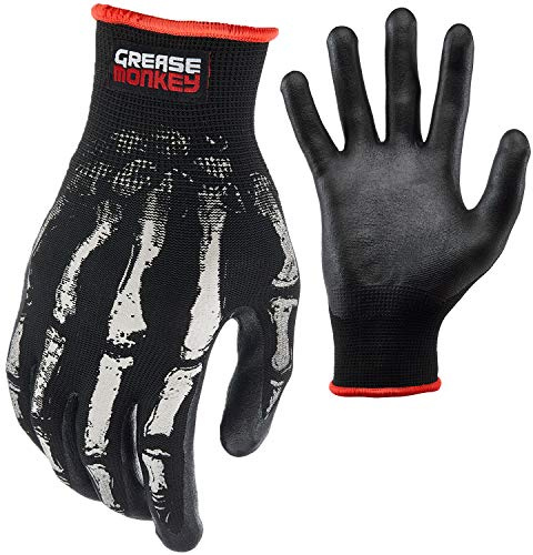 Grease Monkey Bone Series Foam Nitrile Mechanic Gloves with Grip, Work Gloves and All Purpose Gloves, Bones, Medium