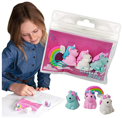 Deluxebase Erazer Buddies - enhörning formade suddgummin, nyhet skolmaterial för flickor och pojkar. Färgglada suddgummin, perfekt för kontor och skola