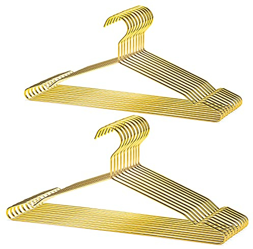 Nature Smile 17 Inch Heavy Duty Shiny Gold Metal Clothes Hanger With Big Notches - Coat, Suit, Dress - Pack of 20