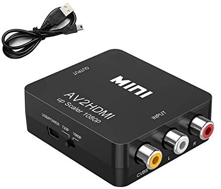 RCA to HDMI Adapter, CAIFU AV to HDMI Converter, 1080p to HDMI CVBS AV Composite Video Audio Adapter with USB Charge Cable for PC Laptop Mini Xbox PS2 PS3 TV STB VHS VCR Camera DVD