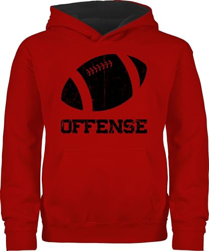 Shirtracer Pullover Kinder Hoodie Jungen Mädchen - Sport Kleidung - Offense Football - Vintage - 128 (7/8 Jahre) - Rot/Schwarz - 25. Geburtstag Pulli Kids Junge