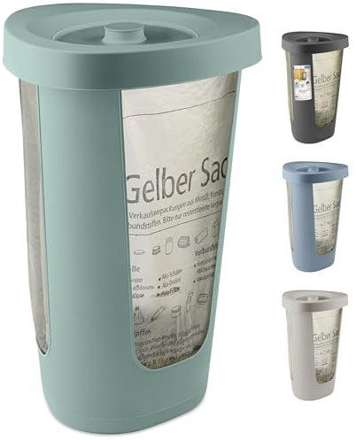 Rotho Fabu Supporto per sacco per rifiuti sacco giallo con coperchio, Plastica (PP riciclato), verde, (40.0 x 40.0 x 62.1 cm)