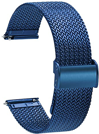 TStrap Mesh Uhrenarmband Metall 20mm - Schnellverschluss Ersatz Uhrenarmbänder für Herren Damen - Mailänder Smartwatch Armband aus Edelstahl Schwarz - 16mm 18mm 20mm 22mm