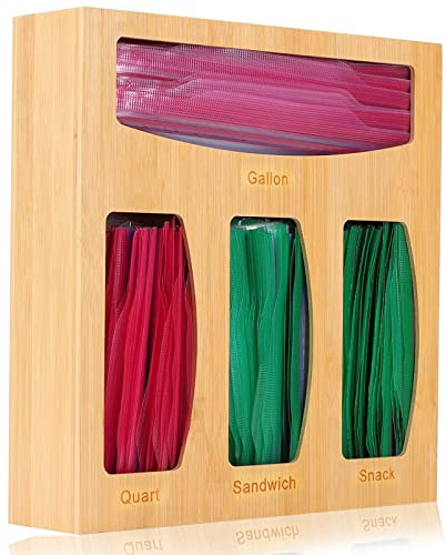 AOOGON Borsa 4 in 1 in bambù Ziplock organizer per cassetti da cucina, adatto per galloni, quarti e snack, sacchetto in silicone