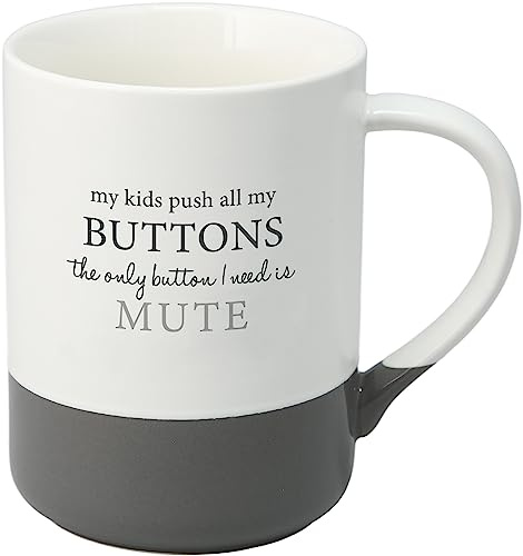 Pavilion Gift Company - Mute Button - 18 ounce Large Coffee Cup, Sarcastic Gift For Parents, Mom Coffee Mug, Dad Mugs Coffee, 1 Count (Pack of 1), 5” x 4.75”, White & Gray