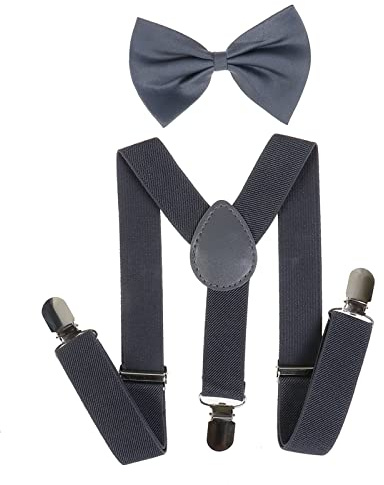 NiceYnn Ensemble Bretelles et Nœud Papillon Garçon Elastique et Longueur Ajustable pour Enfants 60cm S: Gris Foncé