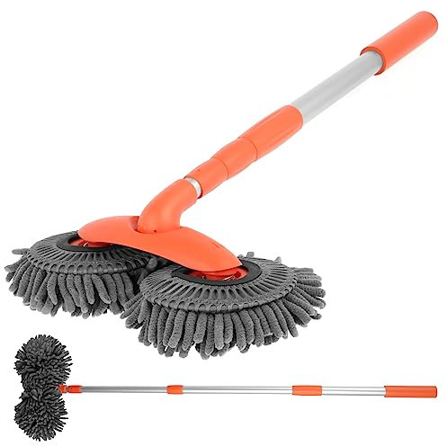 Autowaschbürste Auto-doppelkopf-waschbürste Autowaschbürste mit Teleskopstiel 135 cm Multifunktionale Mikrofaser Chenille Autowaschmopp für Auto RV Trucks Wohnwagen Wohnmobil