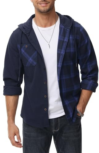 SwissWell flanellskjorta herr rutig skjorta långärmad skogshuggarskjorta casual button down fritidsskjorta med bröstficka, Tibetansk blå, M
