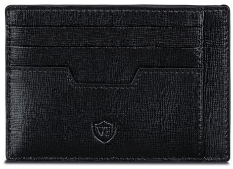VON HEESEN Echtleder RFID Kartenetui aus Nappa-Leder - 9 Fächer - Querformat Kreditkartenetui für Damen & Herren (Saffiano Schwarz)