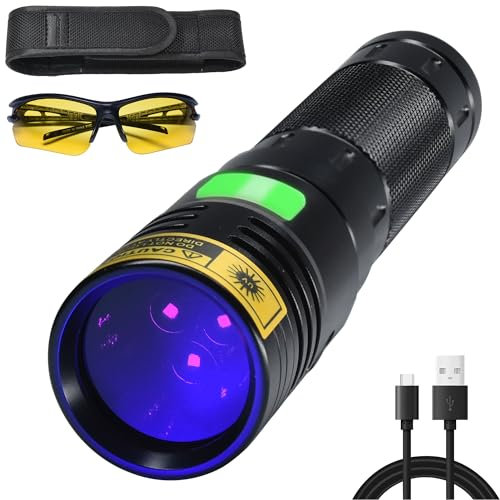 DARKBEAM Torcia elettrica UV 365nm luce nera ad alta potenza 3 LED USB-C ricaricabile, 20W ultravioletto con filtro, rivelatore per urina animale domestico, rocce, scorpione, resina polimerica