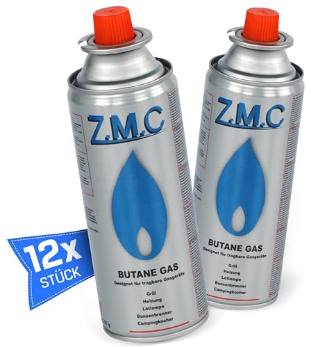 Z.M.C 12 x butangaspatroner 227 g med ventil typ MSF-1a, universell gaspatron, butangaspatroner med bajonettanslutning för campingkokare, gasvärme, gasbrännare, ogräsbrännare