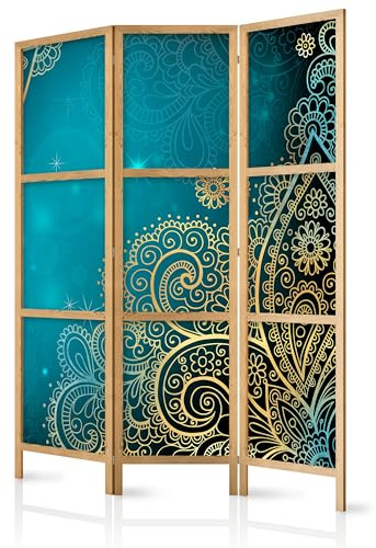 murando - Paravent Raumteiler Holz Blätter, 135x172 cm, 3-teilig, modern | Mobiler Sichtschutz, sofort einsatzbereit, Holzrahmen, ideal fürs Wohnzimmer oder Büro, geruchsneutral, lichtbeständig