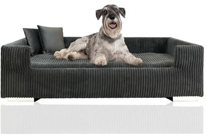 Rohrschneider Hundesofa | Hundebett aus Cord für mittelgroße und Grosse Hunde, hoher Rand, waschbar, Cordstoff aus 100% Polyester | Dunkelgrau | B90 x T57 x H26 cm | inkl. 2 x Dekokissen