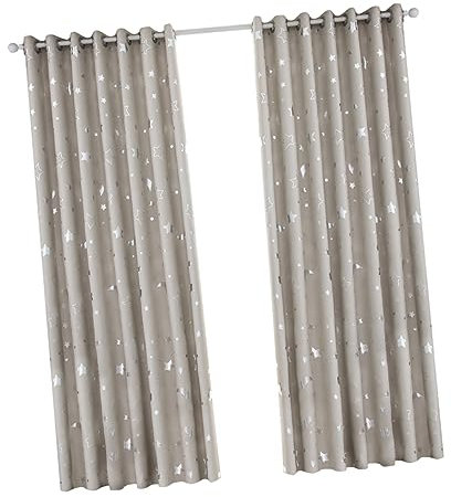 Zerodeko 1stück Fensterverdunkelungsvorhang Mit Silbernen Sternen Und Mond Wärmeisolierend Beige Für Wohn Und Schlafzimmer Installieren