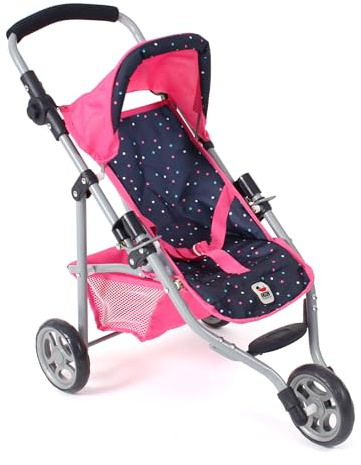 Bayer Chic 2000® Poussette de poupée Lola - Confettis Roses - Poussette Pliable pour poupée - Poignée réglable en Hauteur de 33 à 62 cm - Jogger à 3 Roues - Poupées jusqu'à 50 cm - 3-6 Ans