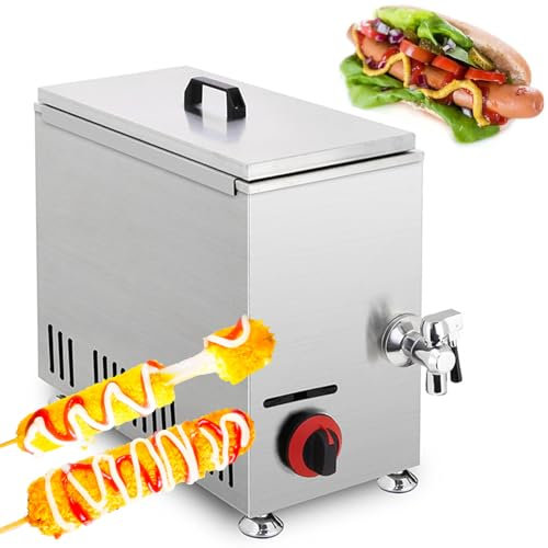21L Corn Dog Fryer Commercial Cheese Hot Dog Sticks Maker Machine Countertop Stainless Steel Gas Fryer Corn Dog Deep Fryer for Restaurant, Home Kitchen, Snack Bar