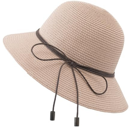 Huakunda Sonnenhut Damen Sommer UV-Schutz Strohnut Outdoor Strand Hüte Schleife Krempenhut Schlapphut (DE/NL/SE/PL, Alphanumerisch, Einheitsgröße, Blassrosa)