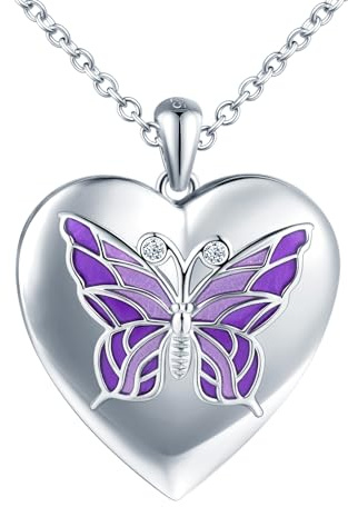 MICYUMI Damen Herz Foto Medaillon Halskette 925 Sterling Silber Herz Kette Schmetterling Muster Anhänger