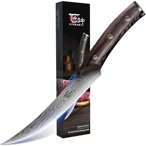 SYOKAMI Ausbeinmesser zum Fleischschneiden, 16,5 cm Japanisches Filetiermesser mit Holzgriff, Küchenmesser aus Hochkohlenstoffstahl zum Ausbeinen & Trimmen für Haus, Küche oder Geschenk