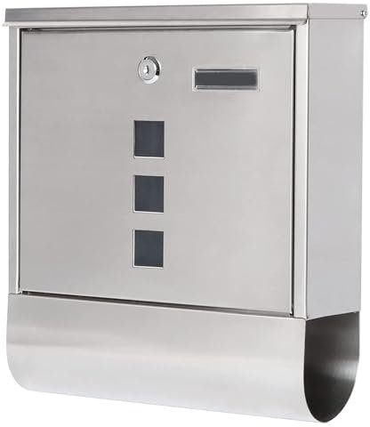 WANGCEPLSD Buzón Correos Exterior, Buzones con Cerradura para Montaje en Pared, Gran Capacidad, Almacenamiento Independiente de Periódicos, 33x30x8cm(Silver)