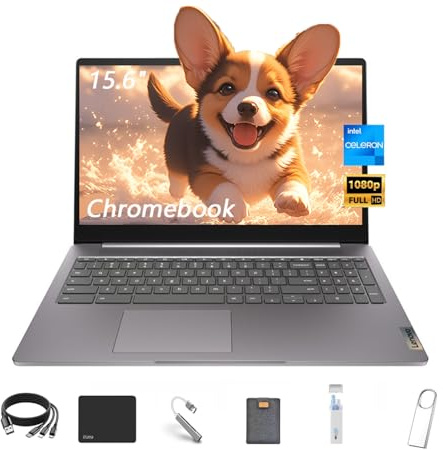 Lenovo IdeaPad 3i 39.6 cm FHD Chromebook, Intel Celeron N4500, Intel UHD Graphics, 4GB RAM, 64GB eMMC, HDMI, Bluetooth, Chrome OS, Arctic Grey, con kit de accesorios 5ave 6 en 1