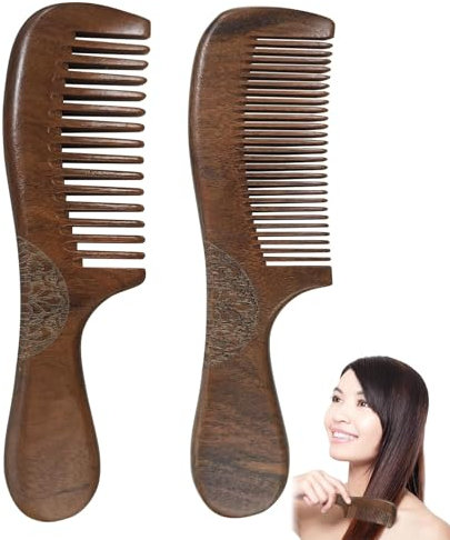 Pettine in legno di sandalo, pettine arricciacapelli antistatico, pettine a denti larghi per cuoio capelluto, robusto set di pettini in legno, pettine profumato al legno per uomini e donne