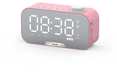 TAIBOSL Wecker, Wecker, kabellos, Bluetooth-Lautsprecher, tragbarer Spiegel-Wecker, HiFi-Unterstützung, TF-Karte, Tischuhr (Rosa)