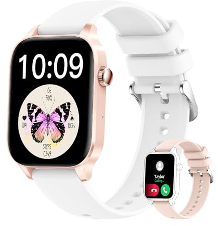 Iaret Reloj Inteligente Mujer con Llamadas,1,85 Smartwatch 2 Correas, Pulsómetro Monitor de Sueño Podómetro Asistente, Reloj Deportivo, Impermeable IP67 Pulsera Actividad para Android iOS, Rosa