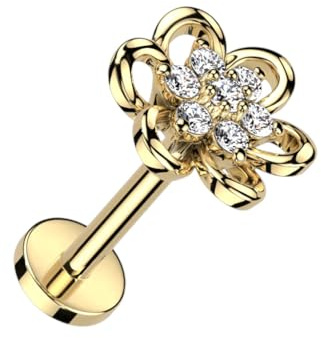 Taffstyle Piercing Stab Kristall Blume für Ohr Tragus Helix Lippe Labret