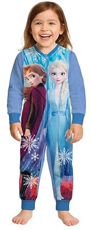 United Labels Disney Die Eiskönigin Jumpsuit für Mädchen, Blau, 110-116, ELSA und Anna Frozen, Fleece Overall Langarm, Einteiler Schlafanzug, Kuschelanzug für Kinder
