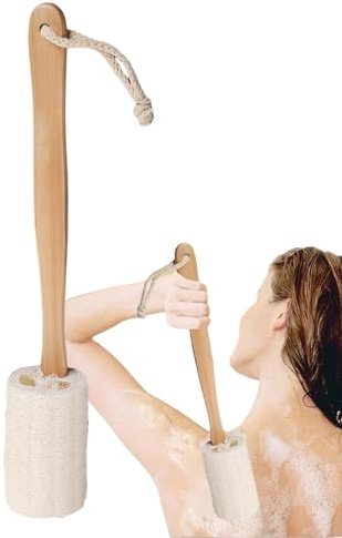 Ruffa, spazzola per la schiena, Luffa, spazzola per la doccia, spazzola per il corpo, doccia per il corpo, luffa, purif, spugna da bagno con manico lungo per peeling D.