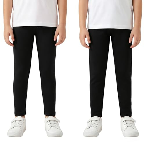FILOWA Leggings flickor bomull stretchbyxor 2-pack flerfärgade stretchbyxor leggings längd byxor gymnastikskor fritid sportbyxor skola park utomhus vår höst för barn storlek 116–158, svart, 140-146