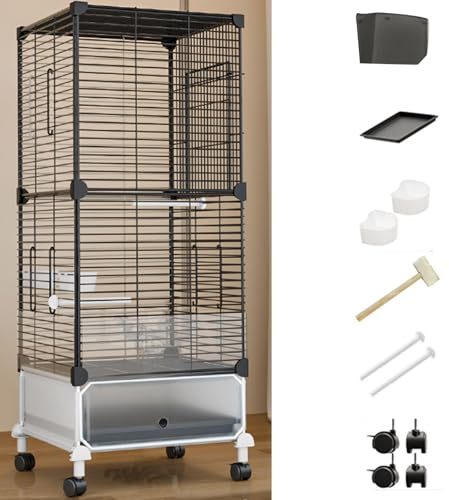 38in Large Bird Cage Parakeet Cage with Rolling Stand, Outdoor Double-Layer Cockatiel Bird Aviary with Tray, Iron Flight Bird Cage for Budgies, Finches, Quaker(Black Transparent,11 Piece Set)