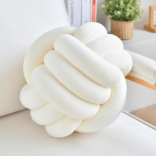 Neegaurd Cojín decorativo con nudo beige, redondo, cojín decorativo de terciopelo, 28 cm, redondo, cojín decorativo para la cama, cojín redondo para habitación de los niños, decoración del hogar