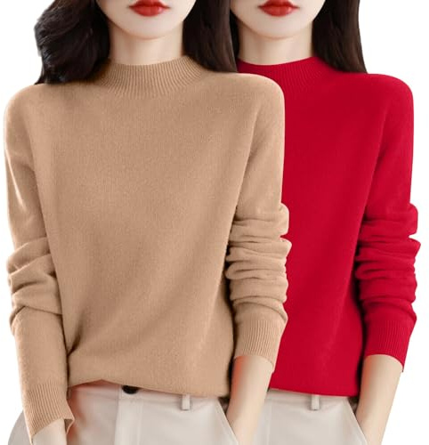 Générique Kashmir tröja dam rundhalsad - kopieringströja dam toppar lång ärm enfärgad tröja toppar vår höst casual sweatshirt enkla tröjor mode tröja tröja, kaki, L