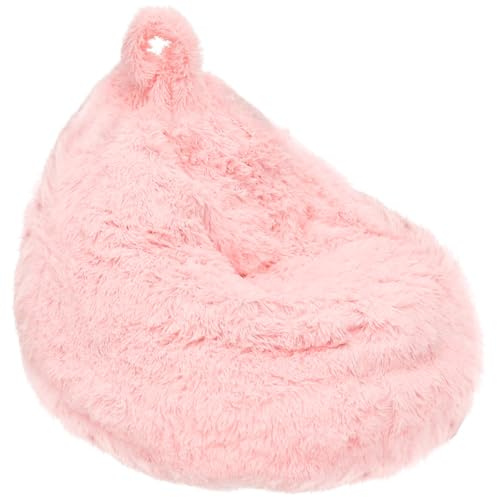 Bean Bag Cover (No Filler) for Kids and Adults,90x90x110cm Large Soft Plush Bean Bag Chair Cover Stuffed Animal Storage Plush Toys Organizer with Handle for Living Room/Gaming Room(Pink)