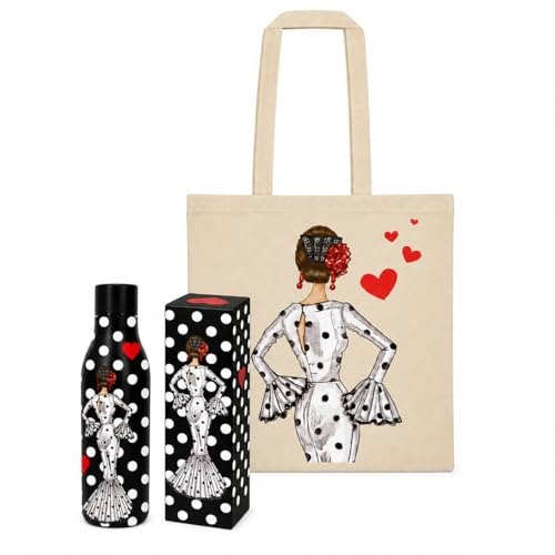 illustrArte Pack Botella + Bolsa Cádiz: María Blanco Fondo Negro