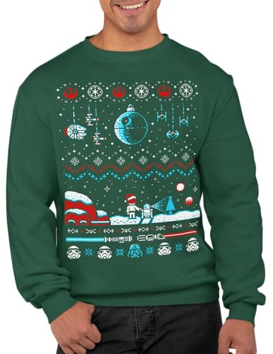 Grafisk inverkan inspirerad rymdkrigstema galaxspray ful jultröja jultröja vuxna unisex tröja jultröja, grön (Bottle green), XXL