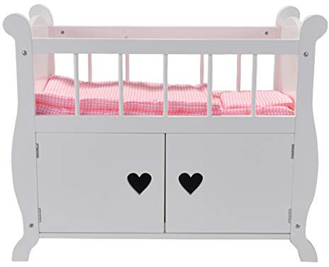 Bandits & Angels Puppenbett Sweetheart aus Holz mit Schrank weiß – Puppenbett aus Holz – geeignet für Puppen bis 46 cm – inklusive Bettwäsche – Puppenbett – Puppenmöbel