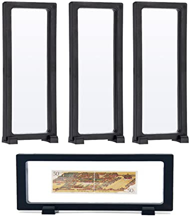 Bleiou 4 vitrinas rectangulares con Marco Flotante 3D para Monedas de desafío, medallones, Joyas, Sellos, Chip, Pin, Arte de uñas (9 x 3.54 Pulgadas) (Negro)