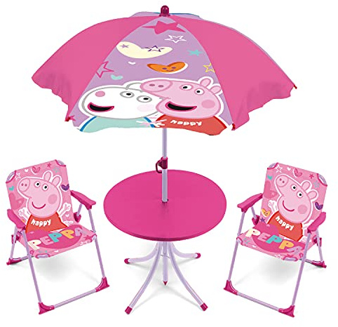 ARDITEX Children's Table Set, 2 Chairs and Peppa Pig Umbrella, Pink