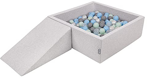 KiddyMoon Parque Infantil De Espuma con Cuadrada Piscina De Bolas (200 Bolas) para Niños, Gris Claro:Perla/Gris/Transparente/Azul Clr/Menta