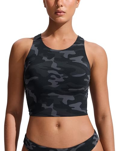 CRZ YOGA Racerback Crop Bikini Tops | Built-in Pads, A-D Cup, High Neck, Swim, Bathing Suit Tank for Women