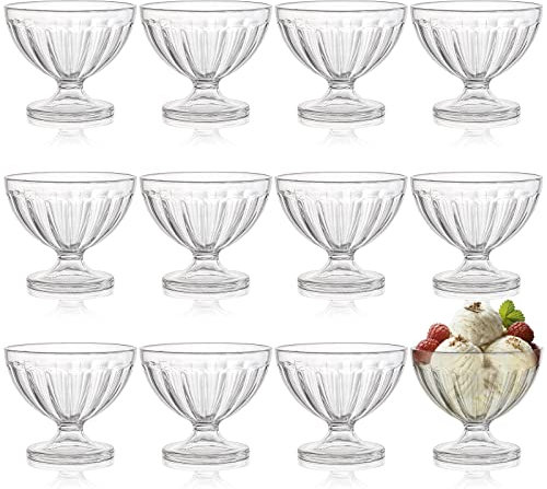 Lawei Paquete de 12 cuencos acrílicos para helados, tazas de postre transparentes de 8 onzas, cuencos de helado con patas para postre, Sundae, helado, ensalada, cóctel, condimento, bagatela