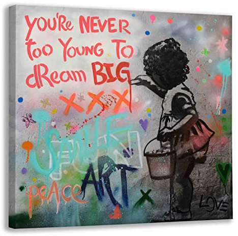 Kunstbruder - Banksy Pop Art Leinwand Bilder Dream Big Bunt/Kinderzimmerbild Motivation Sprüche Art/Wohnzimmer Deko Leinwanddruck/fertig zum Aufhängen (20x20 cm)