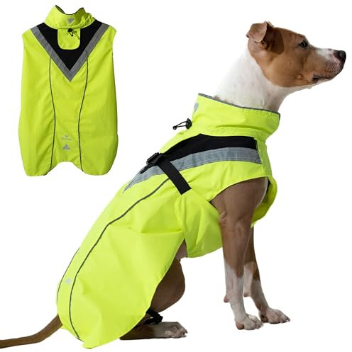 DOGOPAL Regenmantel Hund wasserdicht für kleine & große Hunde - Gelber Hunderegenmantel mit Reflektorstreifen - Wasserdichter Hundemantel, Regenschutz & Regenjacke (Gelb, XL)