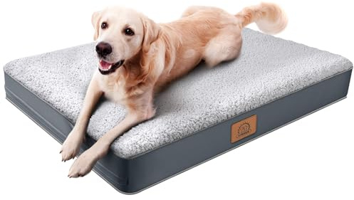 Sunheir Orthopedic Dog Bed for Large Dogs - Big Waterproof Dog Crate Bed with Removable Washable Cover, Egg Crate Foam Support, Anti-Slip Bottom, Deluxe Plush Pet Bed Mat (Grey)
